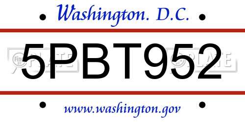 5PBT952 District Of Columbia License Plate