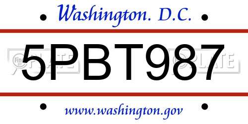 5PBT987 District Of Columbia License Plate