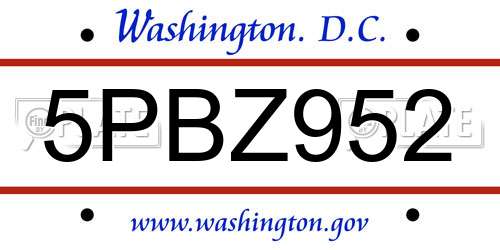 5PBZ952 District Of Columbia License Plate