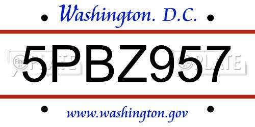 5PBZ957 District Of Columbia License Plate