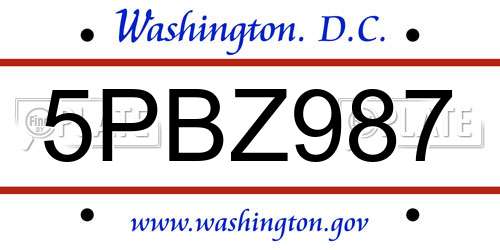 5PBZ987 District Of Columbia License Plate
