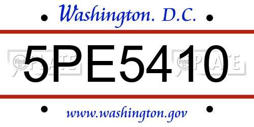 5PE5410 District Of Columbia License Plate
