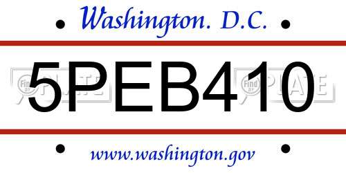 5PEB410 District Of Columbia License Plate
