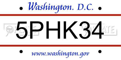 5PHK34 District Of Columbia License Plate