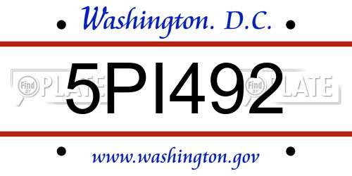 5PI492 District Of Columbia License Plate