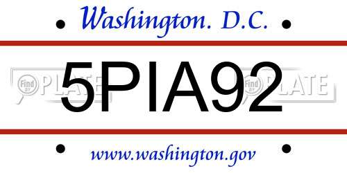5PIA92 District Of Columbia License Plate