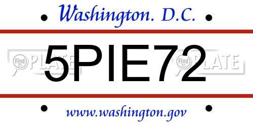 5PIE72 District Of Columbia License Plate