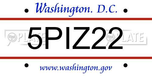 5PIZ22 District Of Columbia License Plate