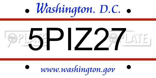 5PIZ27 District Of Columbia License Plate