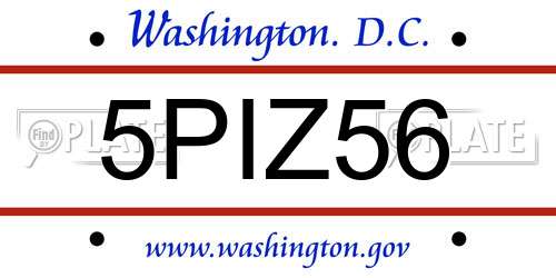 5PIZ56 District Of Columbia License Plate