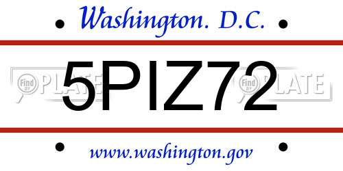 5PIZ72 District Of Columbia License Plate