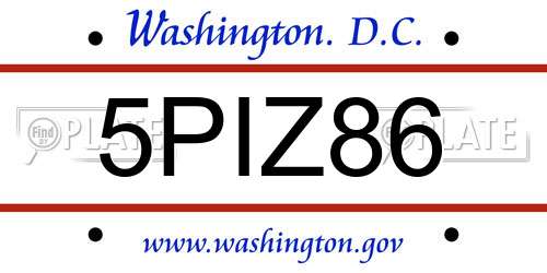 5PIZ86 District Of Columbia License Plate