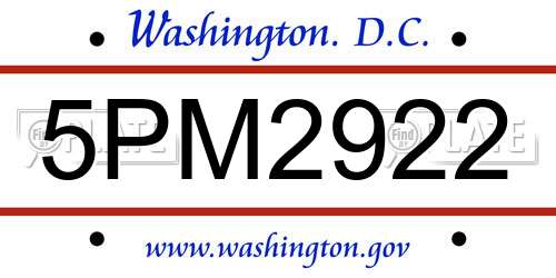 5PM2922 District Of Columbia License Plate