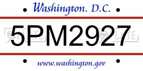 5PM2927 District Of Columbia License Plate