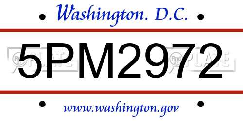 5PM2972 District Of Columbia License Plate