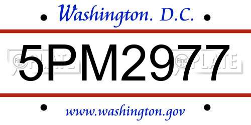 5PM2977 District Of Columbia License Plate