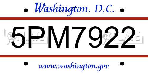 5PM7922 District Of Columbia License Plate