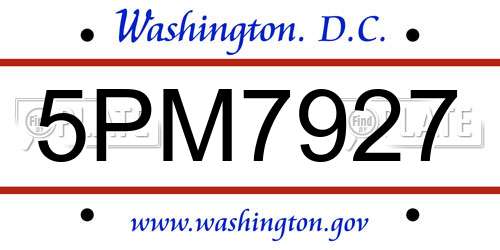 5PM7927 District Of Columbia License Plate