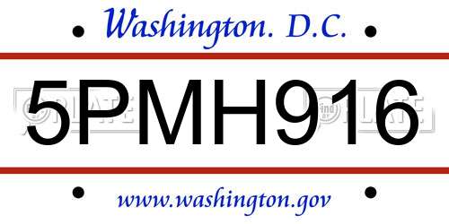 5PMH916 District Of Columbia License Plate