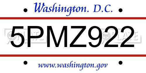 5PMZ922 District Of Columbia License Plate