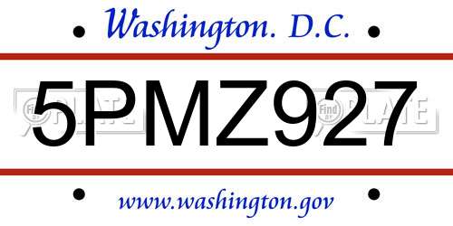 5PMZ927 District Of Columbia License Plate