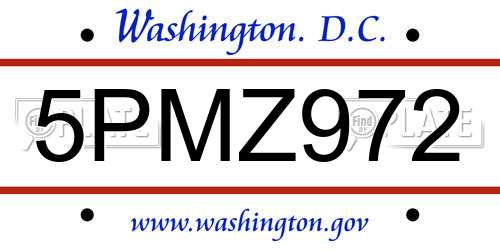 5PMZ972 District Of Columbia License Plate