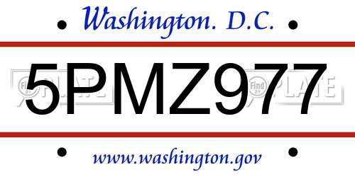 5PMZ977 District Of Columbia License Plate