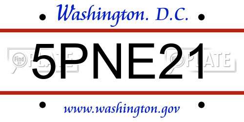 5PNE21 District Of Columbia License Plate