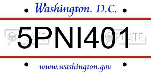 5PNI401 District Of Columbia License Plate