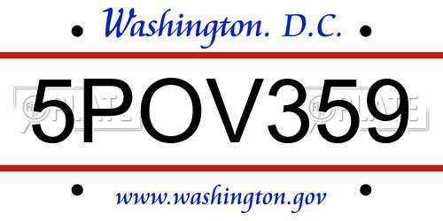 5POV359 District Of Columbia License Plate