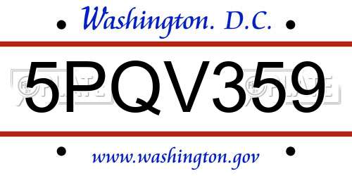 5PQV359 District Of Columbia License Plate