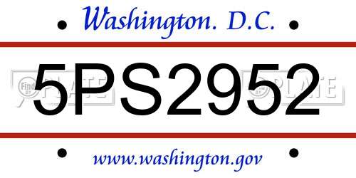 5PS2952 District Of Columbia License Plate