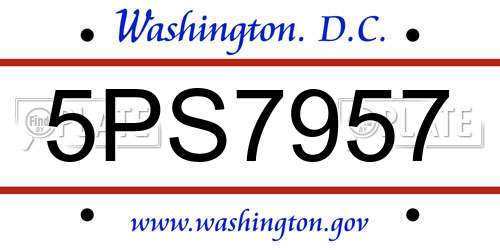5PS7957 District Of Columbia License Plate