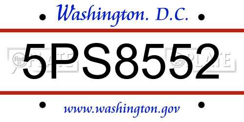 5PS8552 District Of Columbia License Plate