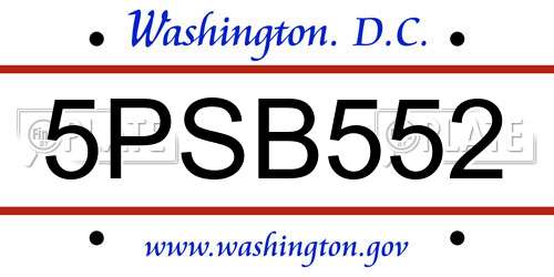 5PSB552 District Of Columbia License Plate