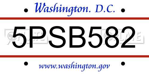 5PSB582 District Of Columbia License Plate