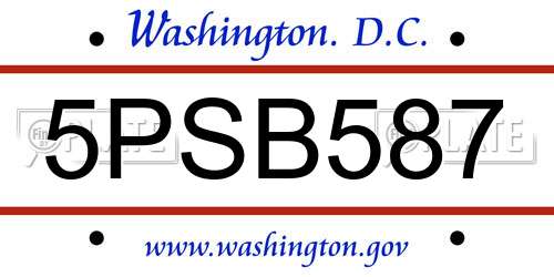 5PSB587 District Of Columbia License Plate