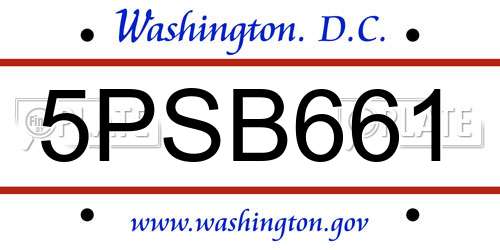 5PSB661 District Of Columbia License Plate