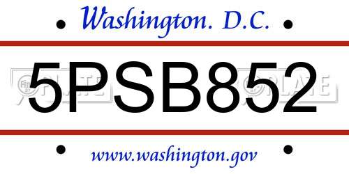 5PSB852 District Of Columbia License Plate