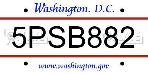 5PSB882 District Of Columbia License Plate