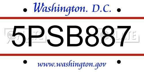 5PSB887 District Of Columbia License Plate