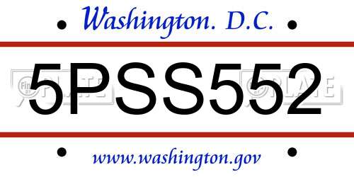 5PSS552 District Of Columbia License Plate