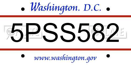 5PSS582 District Of Columbia License Plate