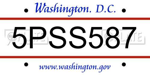 5PSS587 District Of Columbia License Plate