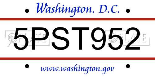 5PST952 District Of Columbia License Plate