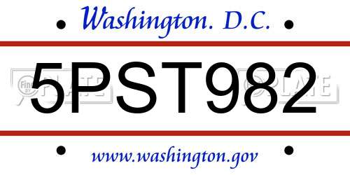 5PST982 District Of Columbia License Plate