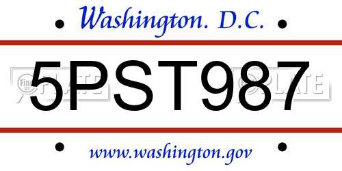 5PST987 District Of Columbia License Plate