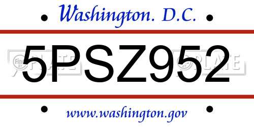 5PSZ952 District Of Columbia License Plate