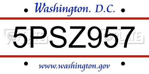 5PSZ957 District Of Columbia License Plate