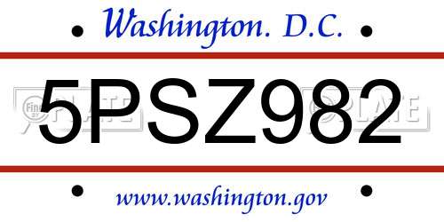 5PSZ982 District Of Columbia License Plate